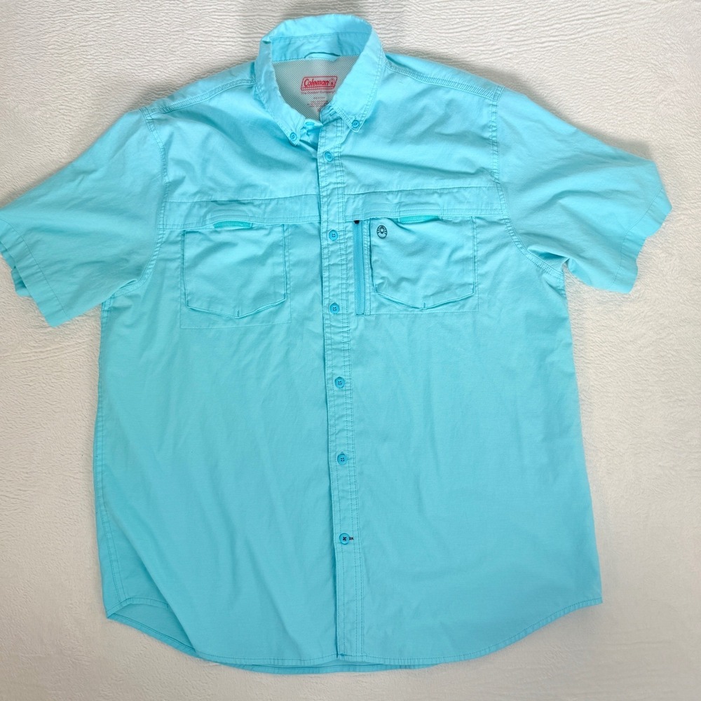Coleman Outdoor Fishing Shirt Vented Short Sleeve XL Blue Mens Gorpcore Fishing